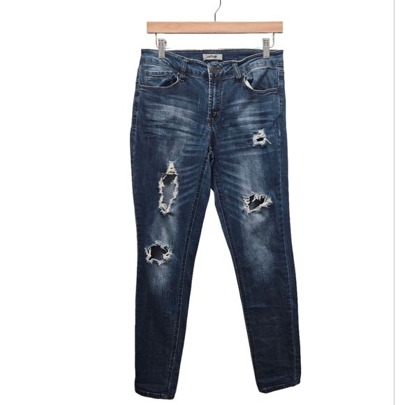 Refuge Distressed Skinny Jeans Medium Dark Wash Size 8 Blue Denim Ripped - Picture 1 of 15